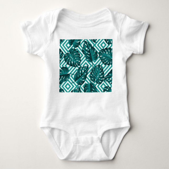 Tropical Leaves: Floral Seamless Pattern. Baby Bodysuit (Front)