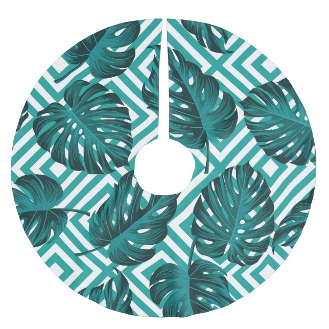 Tropical Leaves: Floral Seamless Pattern. Brushed Polyester Tree Skirt (Front)