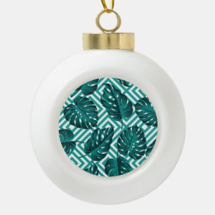 Tropical Leaves: Floral Seamless Pattern. Ceramic Ball Christmas Ornament