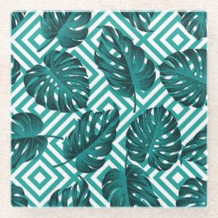 Tropical Leaves: Floral Seamless Pattern. Glass Coaster