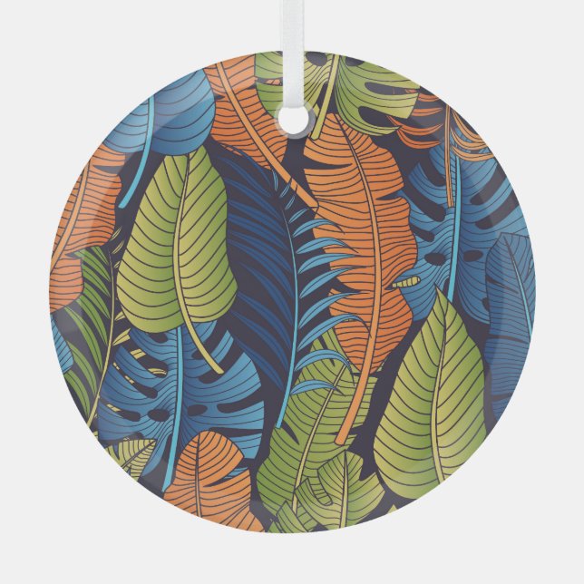 Tropical leaves, floral seamless pattern. glass tree decoration (Front)
