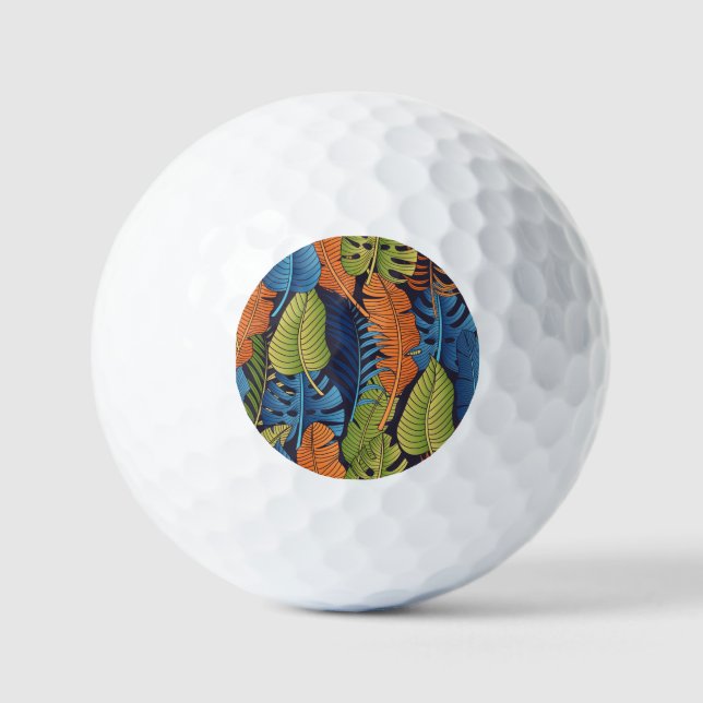 Tropical leaves, floral seamless pattern. golf balls (Front)