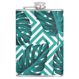 Tropical Leaves: Floral Seamless Pattern. Hip Flask
