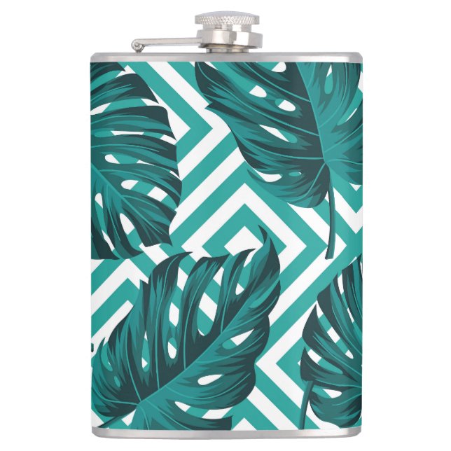 Tropical Leaves: Floral Seamless Pattern. Hip Flask (Front)