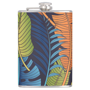 Tropical leaves, floral seamless pattern. hip flask