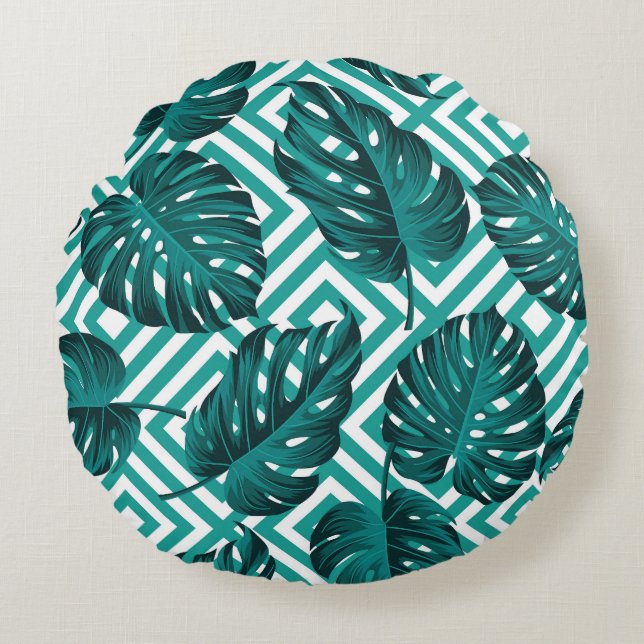 Tropical Leaves: Floral Seamless Pattern. Round Cushion (Front)