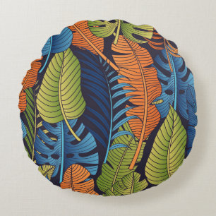 Tropical leaves, floral seamless pattern. round cushion