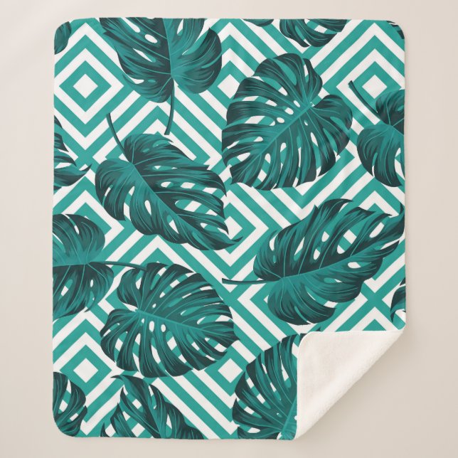 Tropical Leaves: Floral Seamless Pattern. Sherpa Blanket (Front)