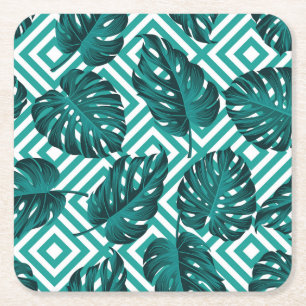 Tropical Leaves: Floral Seamless Pattern. Square Paper Coaster