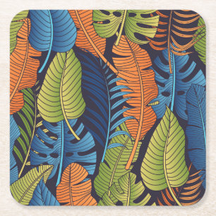 Tropical leaves, floral seamless pattern. square paper coaster