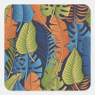 Tropical leaves, floral seamless pattern. square sticker
