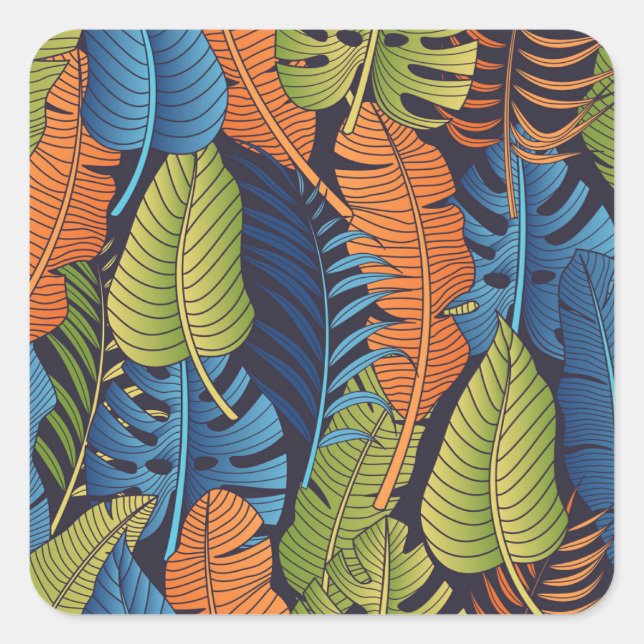 Tropical leaves, floral seamless pattern. square sticker (Front)
