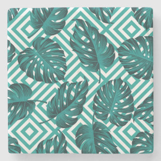 Tropical Leaves: Floral Seamless Pattern. Stone Coaster