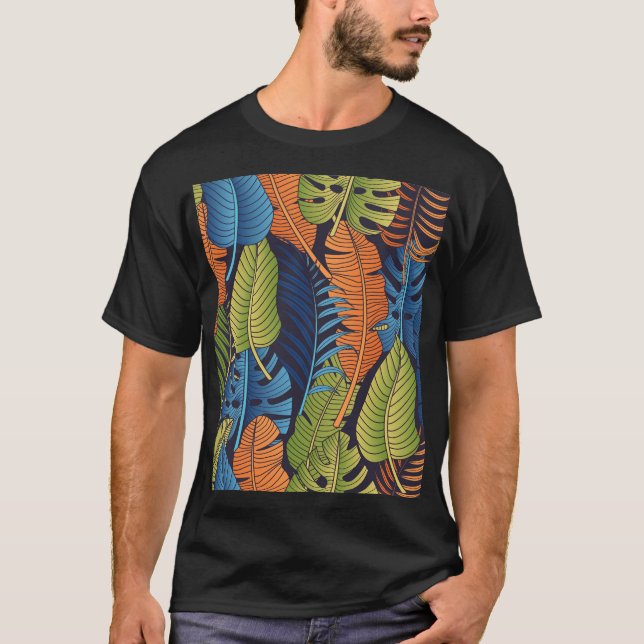 Tropical leaves, floral seamless pattern. T-Shirt (Front)
