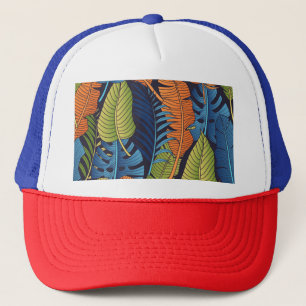 Tropical leaves, floral seamless pattern. trucker hat