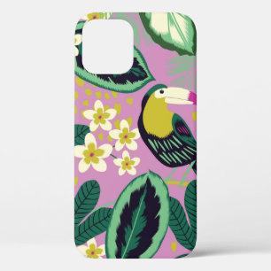 Tropical leaves,flowers and toucan bird seamless p iPhone 12 case
