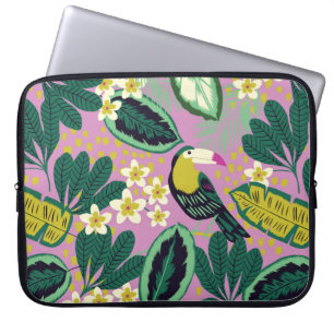 Tropical leaves,flowers and toucan bird seamless p laptop sleeve
