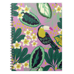 Tropical leaves,flowers and toucan bird seamless p notebook