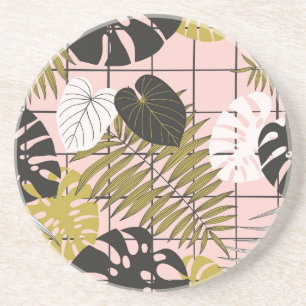Tropical leaves, flowers, hand-painted pattern. coaster