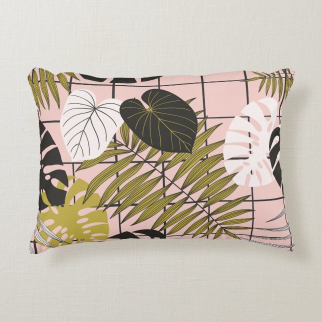 Tropical leaves, flowers, hand-painted pattern. decorative cushion (Front)