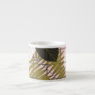 Tropical leaves, flowers, hand-painted pattern. espresso cup