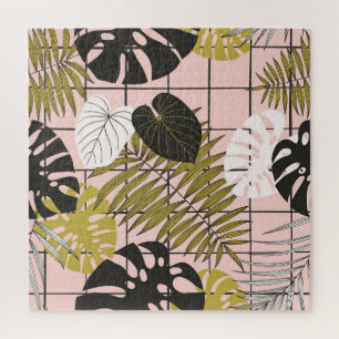 Tropical leaves, flowers, hand-painted pattern. jigsaw puzzle