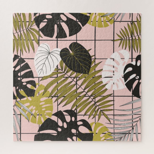 Tropical leaves, flowers, hand-painted pattern. jigsaw puzzle (Vertical)