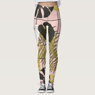 Tropical leaves, flowers, hand-painted pattern. leggings