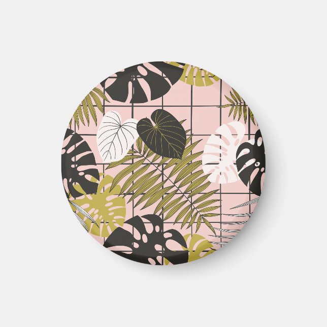 Tropical leaves, flowers, hand-painted pattern. magnet (Front)