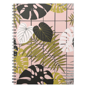 Tropical leaves, flowers, hand-painted pattern. notebook