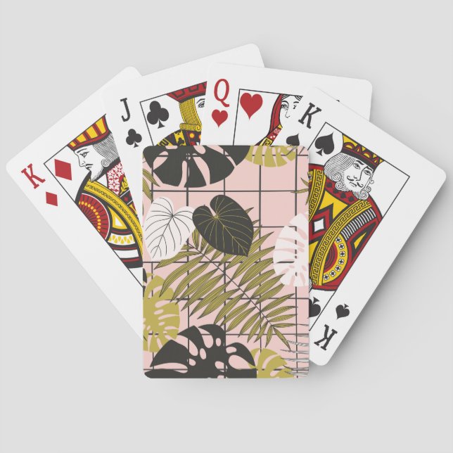 Tropical leaves, flowers, hand-painted pattern. playing cards (Back)