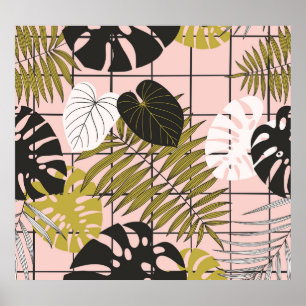 Tropical leaves, flowers, hand-painted pattern. poster