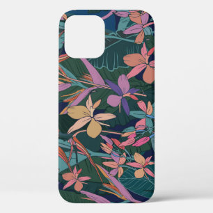 Tropical leaves, flowers: lined vintage. iPhone 12 case