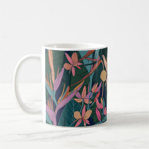 Tropical leaves, flowers: lined vintage. coffee mug