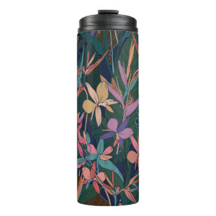 Tropical leaves, flowers: lined vintage. thermal tumbler