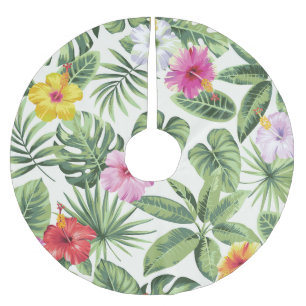 Tropical leaves, flowers, seamless vintage pattern brushed polyester tree skirt