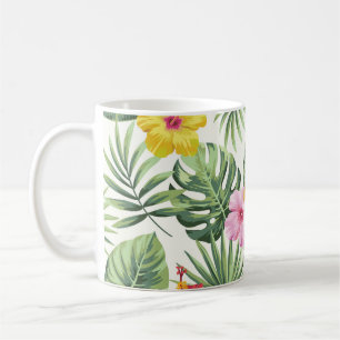 Tropical leaves, flowers, seamless vintage pattern coffee mug