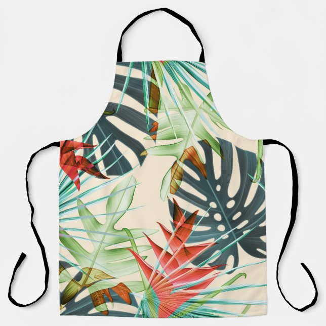 Tropical Leaves & Flowers: Vibrant Pattern Apron (Front)