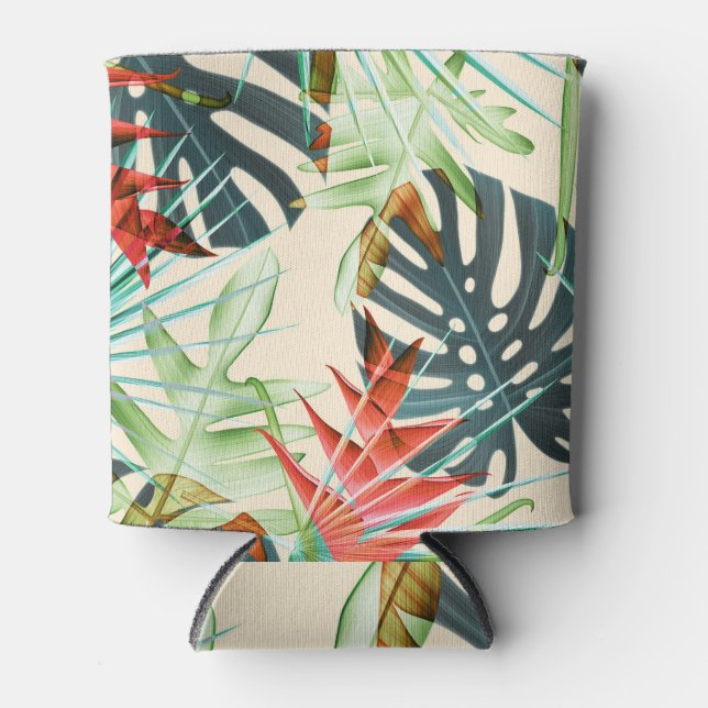 Tropical Leaves & Flowers: Vibrant Pattern Can Cooler (Front)
