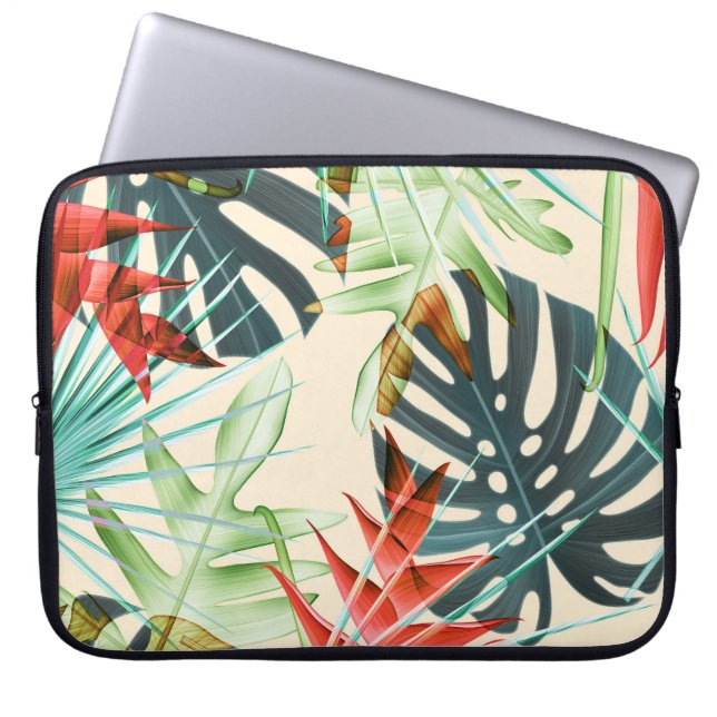 Tropical Leaves & Flowers: Vibrant Pattern Laptop Sleeve (Front)
