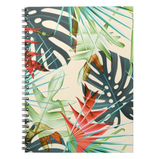 Tropical Leaves & Flowers: Vibrant Pattern Notebook (Front)