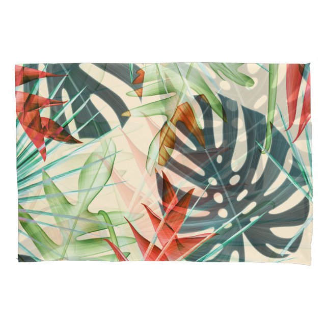 Tropical Leaves & Flowers: Vibrant Pattern Pillowcase (Front)