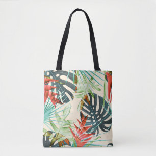 Tropical Leaves & Flowers: Vibrant Pattern Tote Bag