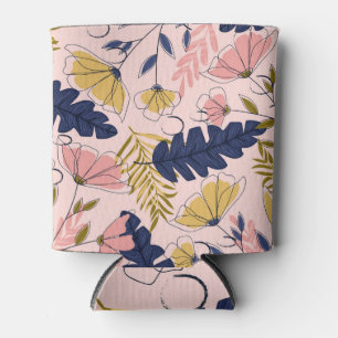 Tropical Leaves Flowers Vintage Print Can Cooler