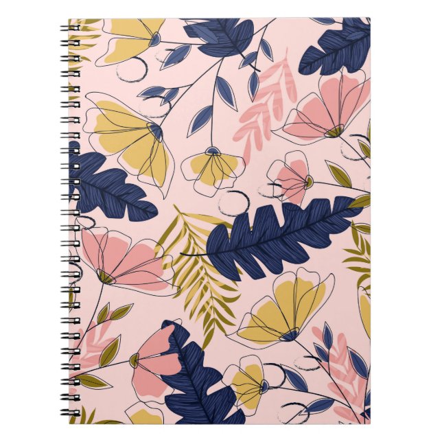 Tropical Leaves Flowers Vintage Print Notebook (Front)