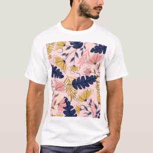Tropical Leaves Flowers Vintage Print T-Shirt