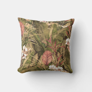 Tropical Leaves Flowers Watercolor Pattern Cushion