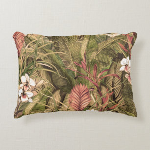 Tropical Leaves Flowers Watercolor Pattern Decorative Cushion