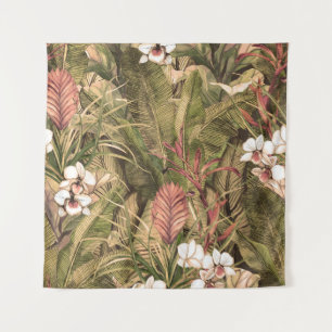Tropical Leaves Flowers Watercolor Pattern Tapestry