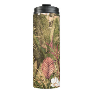 Tropical Leaves Flowers Watercolor Pattern Thermal Tumbler